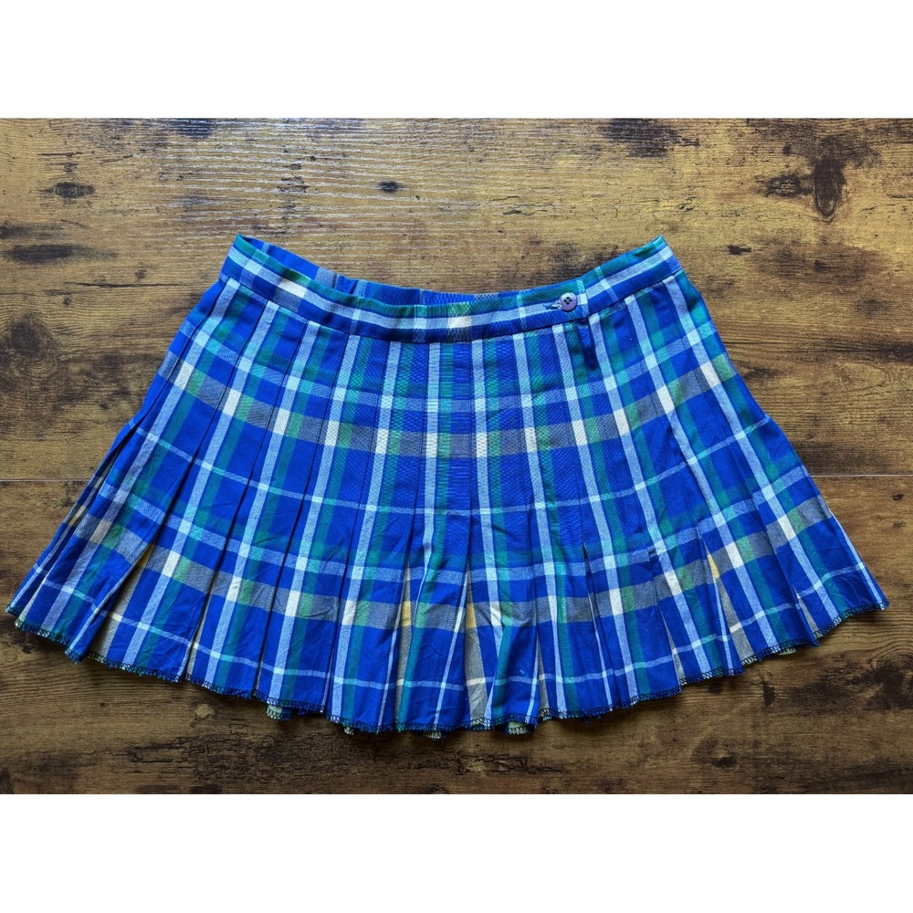 Pendleton Mini Skirt Womens 12 Blue Green Plaid Classic Pleated Skater‎ 90s Y2K - Picture 2 of 7